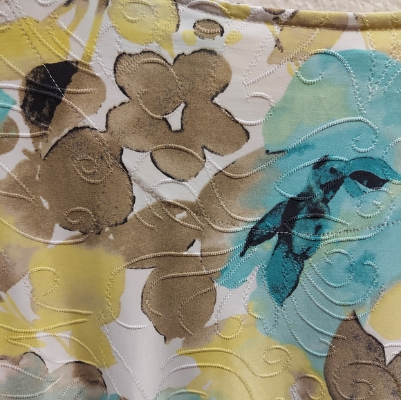 JM Collection Women's Floral Top Yellow Aqua White Career Work Short Sleeve Med - Picture 4 of 6